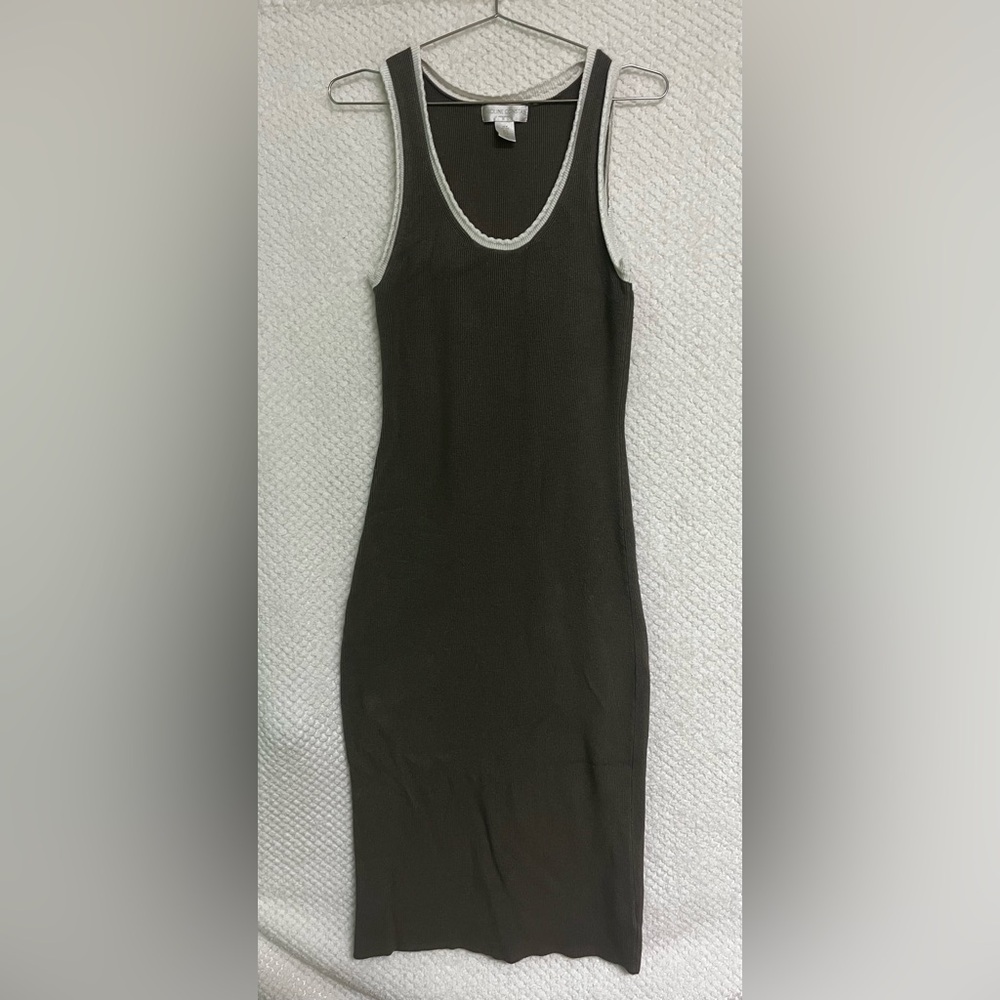 Caroline Constas Ribbed Knit Stretch Midi Dress Green Sleeveless Designer Medium